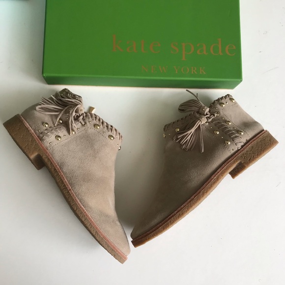 Kate Spade Ankle Tassle Beige Suede Stud Booties - Picture 4 of 8